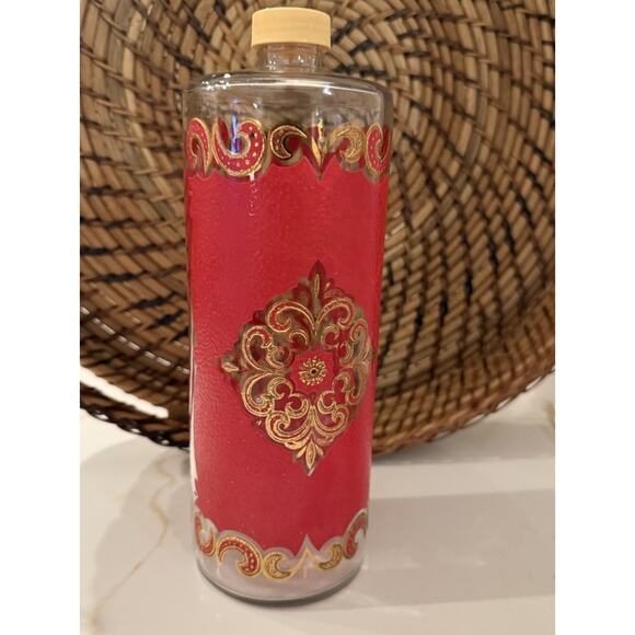 Vintage MCM Culver Starlyte Textured Red and Gold Glass Filigree Decanter 10in - Picture 1 of 7